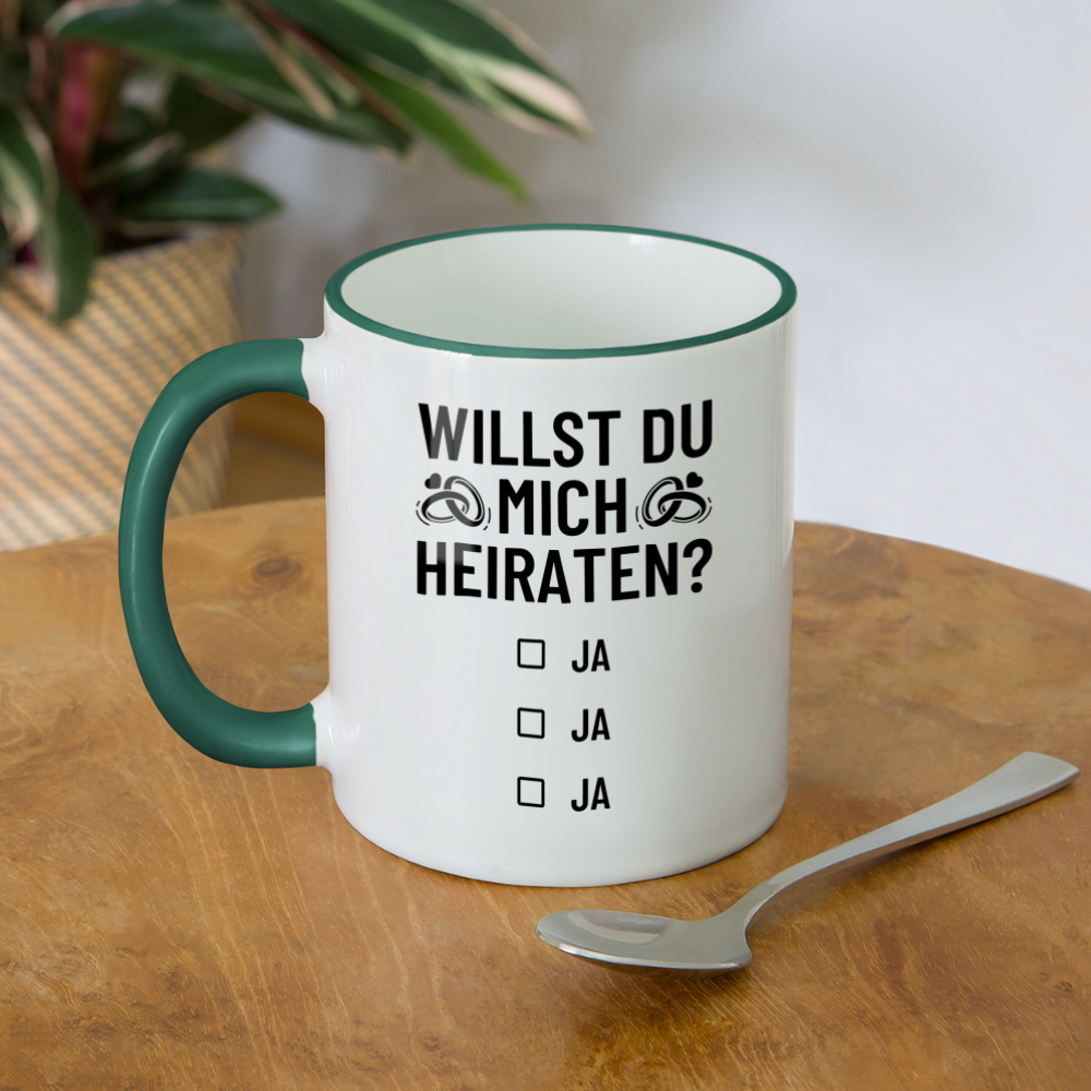 Tasse "Willst du mich heiraten?" (Ja, ja, ja) - Weiß/Dunkelgrün