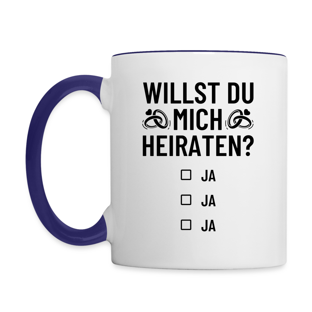 Tasse "Willst du mich heiraten?" (Ja, ja, ja) - Weiß/Kobaltblau