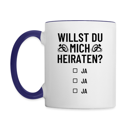 Tasse "Willst du mich heiraten?" (Ja, ja, ja) - Weiß/Kobaltblau