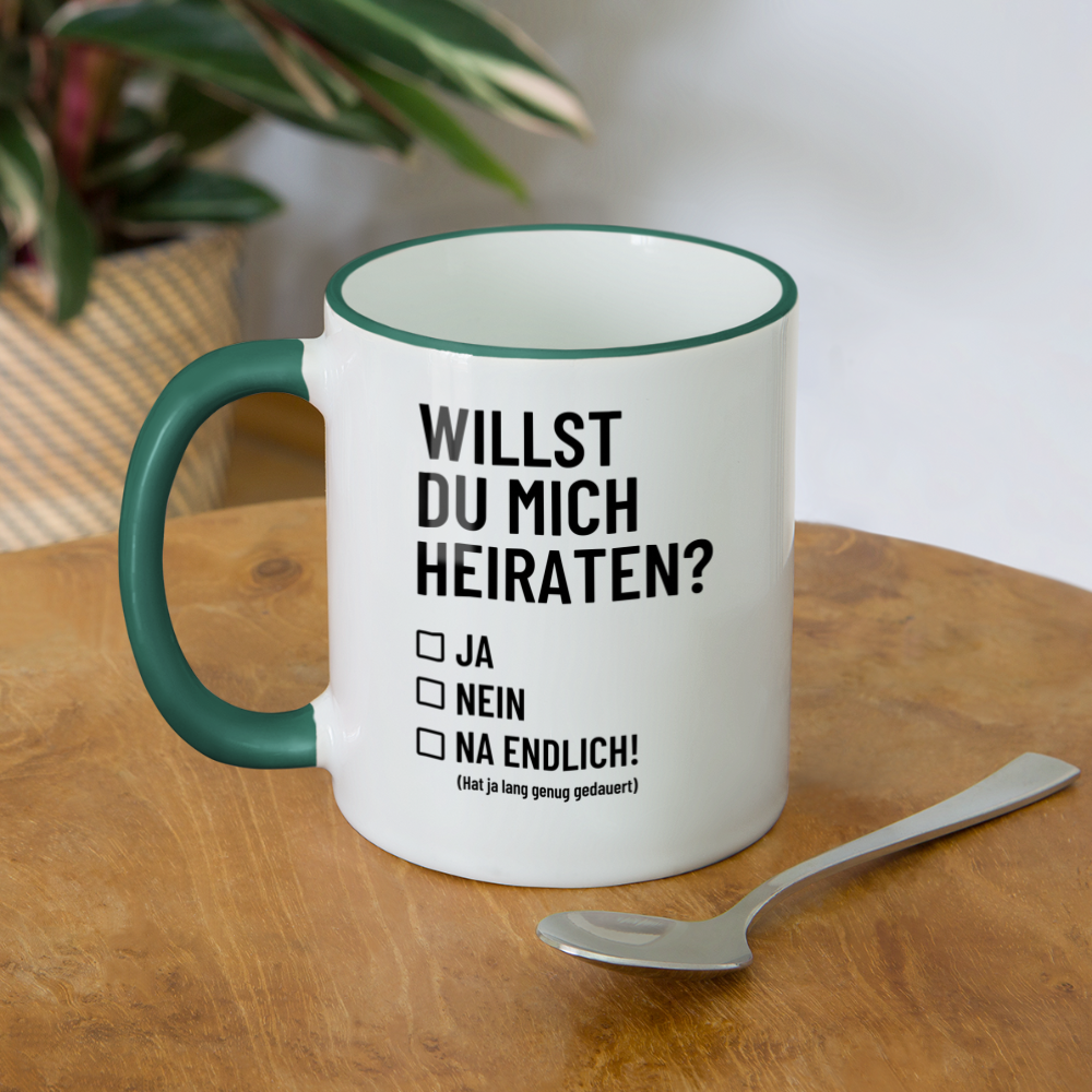 Tasse "Willst du mich heiraten?" (Na endlich) - Weiß/Dunkelgrün