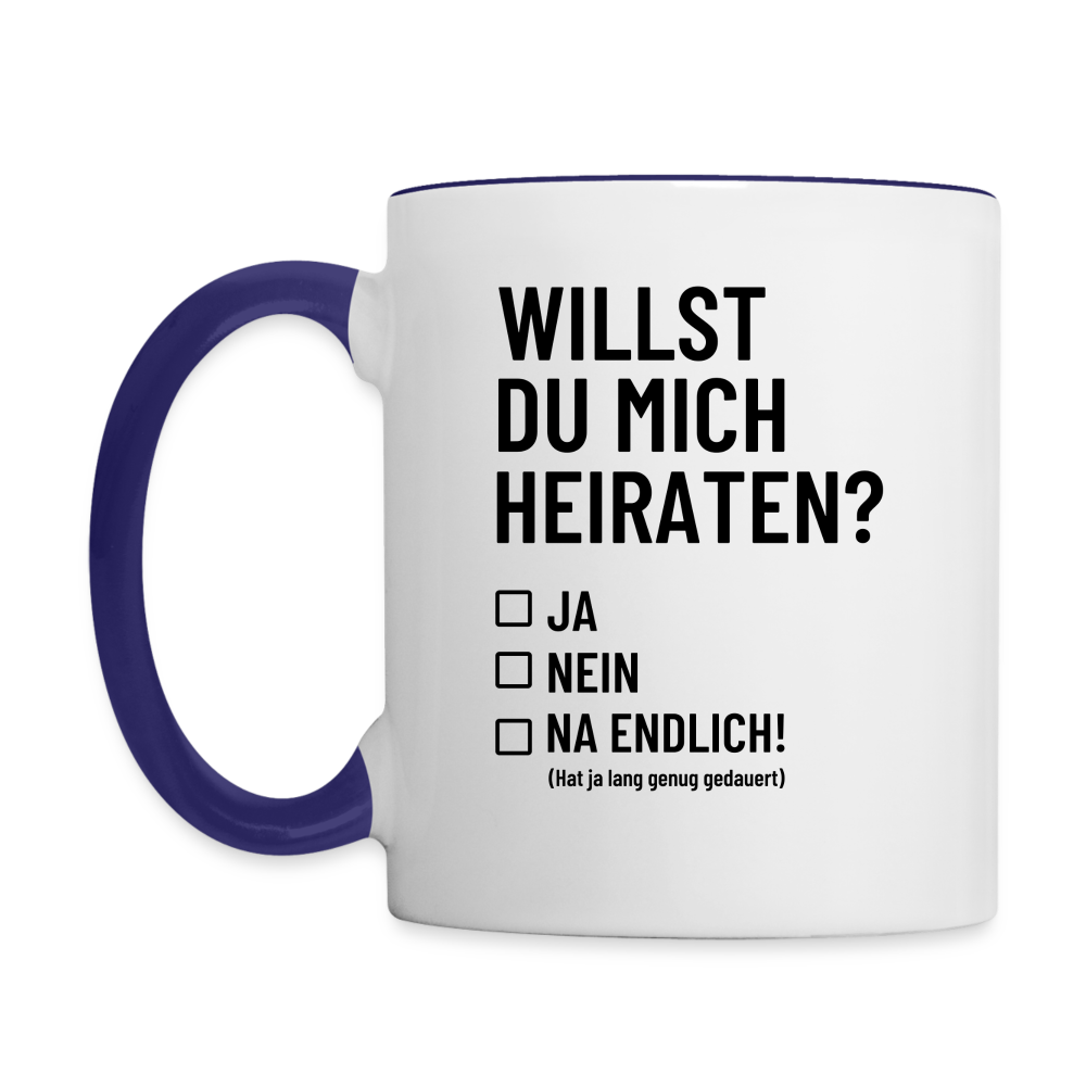 Tasse "Willst du mich heiraten?" (Na endlich) - Weiß/Kobaltblau