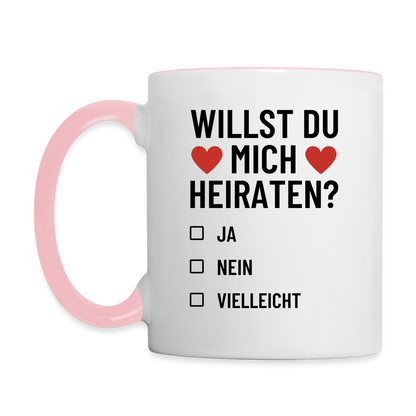 Tasse "Willst du mich heiraten?" (Ja, nein, vielleicht) - Weiß/Pink