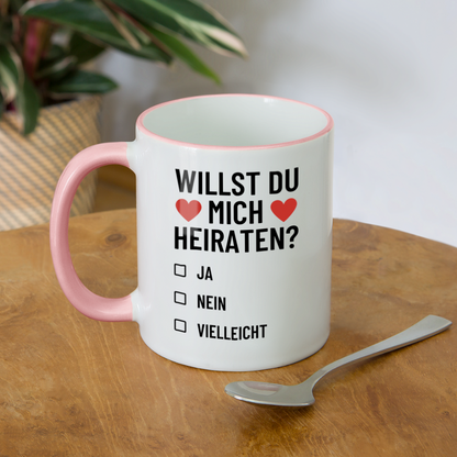 Tasse "Willst du mich heiraten?" (Ja, nein, vielleicht) - Weiß/Pink