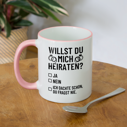 Tasse "Willst du mich heiraten?" (Dachte schon, du fragst nie) - Weiß/Pink