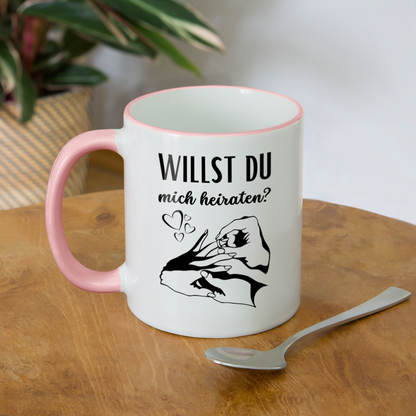 Tasse "Willst du mich heiraten?" (Ring an den Finger) - Weiß/Pink