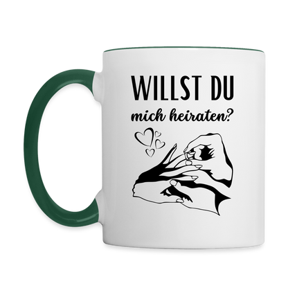 Tasse "Willst du mich heiraten?" (Ring an den Finger) - Weiß/Dunkelgrün