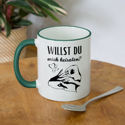 Tasse "Willst du mich heiraten?" (Ring an den Finger) - Weiß/Dunkelgrün