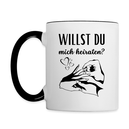 Tasse "Willst du mich heiraten?" (Ring an den Finger) - Weiß/Schwarz