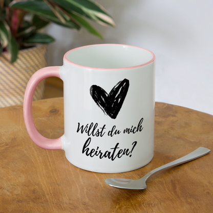Tasse "Willst du mich heiraten?" (Herz) - Weiß/Pink