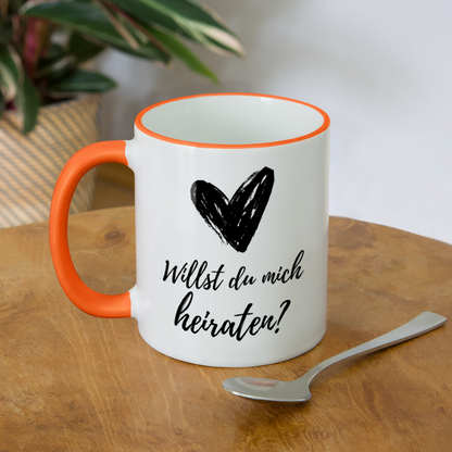 Tasse "Willst du mich heiraten?" (Herz) - Weiß/Orange