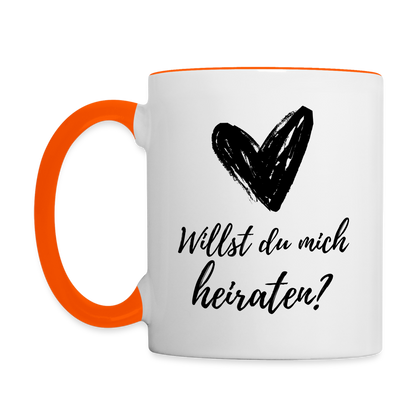Tasse "Willst du mich heiraten?" (Herz) - Weiß/Orange