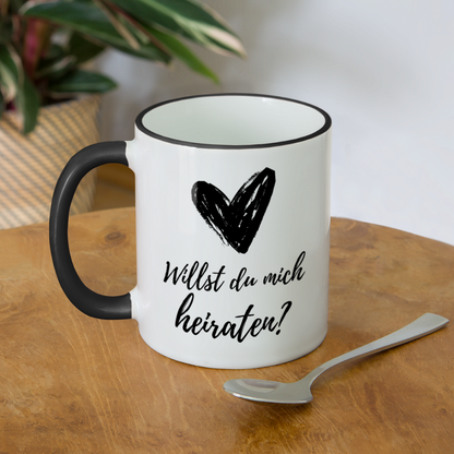 Tasse "Willst du mich heiraten?" (Herz) - Weiß/Schwarz
