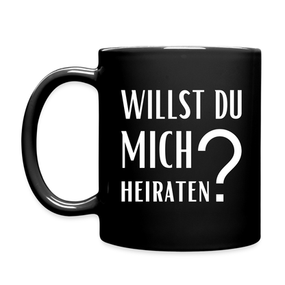 Tasse "Willst du mich heiraten?" (Fragezeichen) - Schwarz