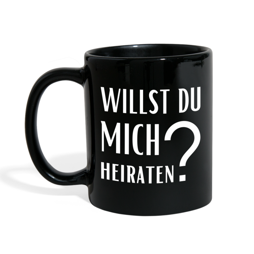 Tasse "Willst du mich heiraten?" (Fragezeichen) - Schwarz