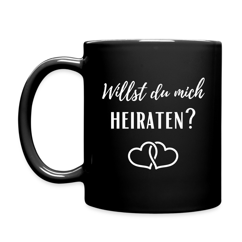 Tasse "Willst du mich heiraten?" (2 Herzen) - Schwarz