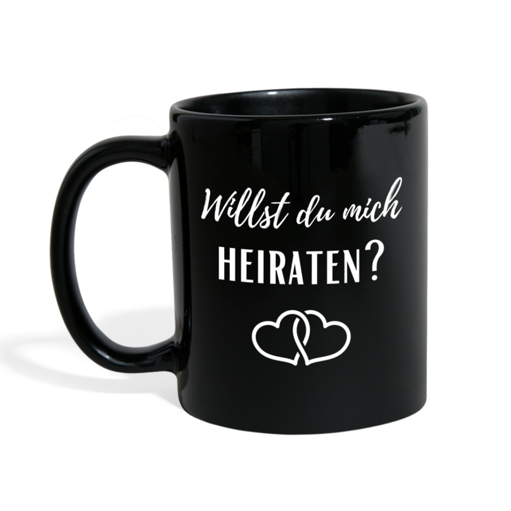 Tasse "Willst du mich heiraten?" (2 Herzen) - Schwarz