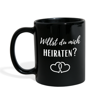 Tasse "Willst du mich heiraten?" (2 Herzen) - Schwarz
