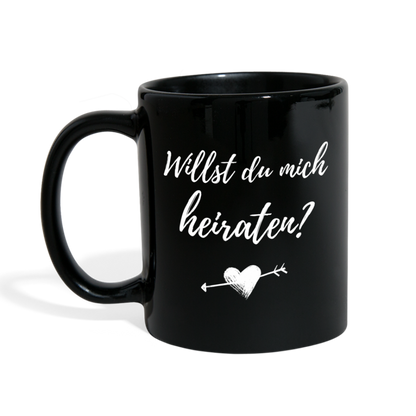 Tasse "Willst du mich heiraten?" (Herz mit Pfeil) - Schwarz