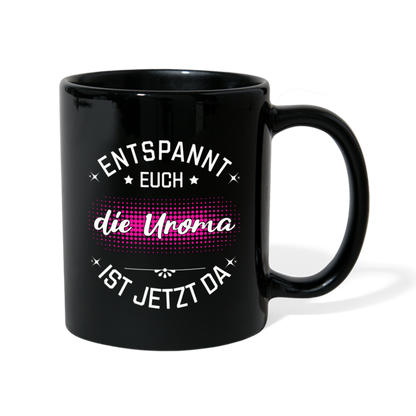 Tasse "Entspannt euch - Die Uroma ist da" - Schwarz