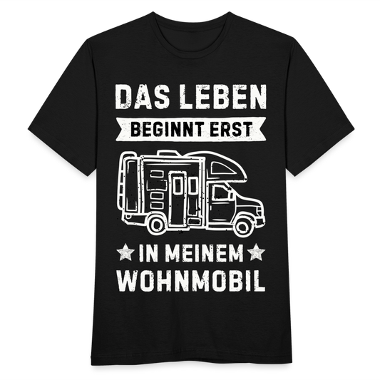 Männer T-Shirt "Das Leben beginnt erst in meinem Wohnmobil" - Schwarz