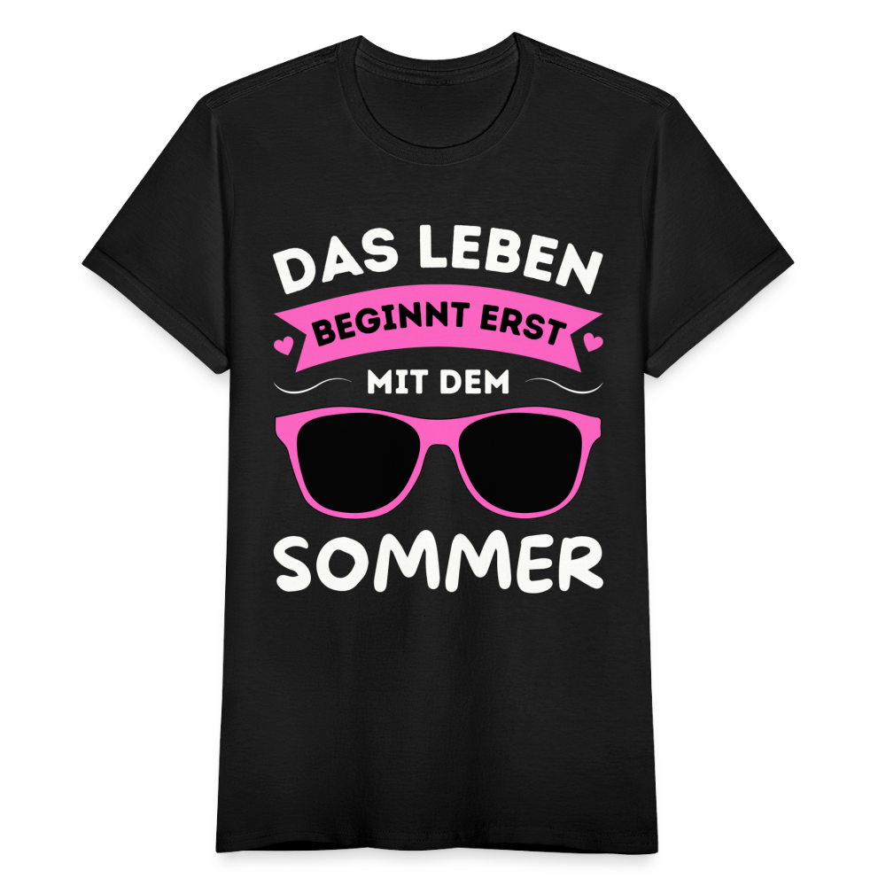 Frauen T-Shirt "Das Leben beginnt erst mit dem Sommer" - Schwarz