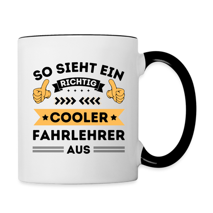 Tasse "So sieht ein richtig cooler Fahrlehrer aus" (Orangenes Motiv) - Weiß/Schwarz