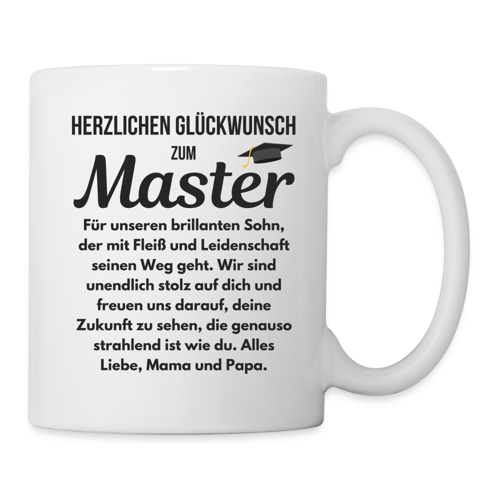 Tasse "Herzlichen Glückwunsch zum Master von Mama und Papa" - weiß