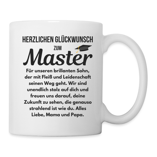 Tasse "Herzlichen Glückwunsch zum Master von Mama und Papa" - weiß