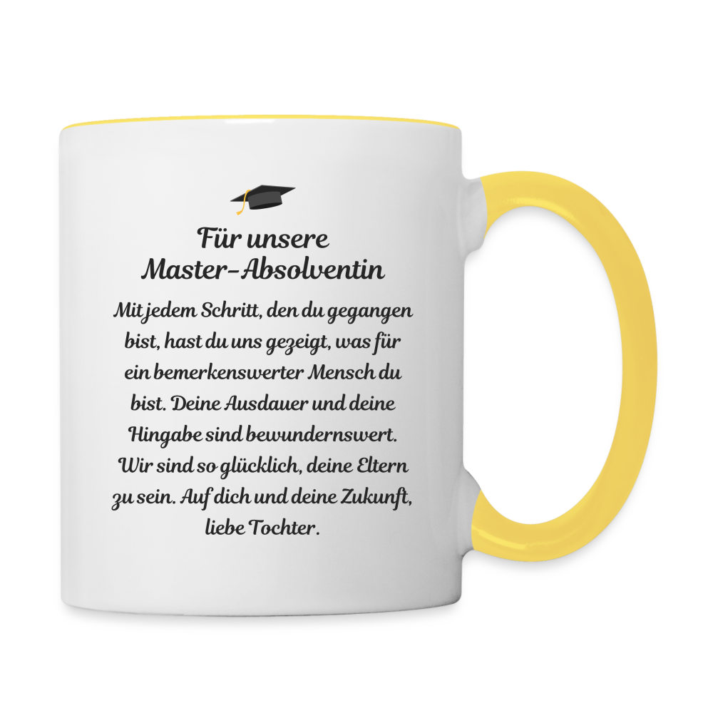 Tasse "Für unsere Master-Absolventin" - Weiß/Gelb