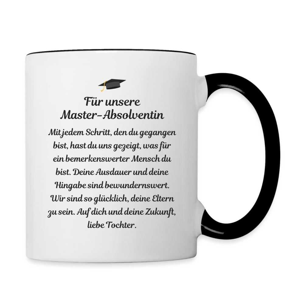 Tasse "Für unsere Master-Absolventin" - Weiß/Schwarz