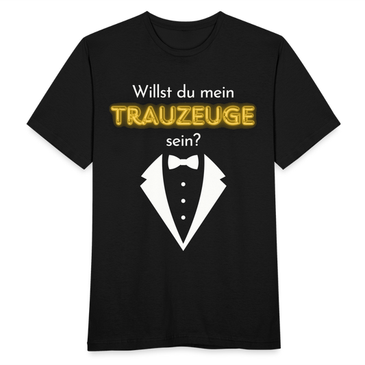 Männer T-Shirt "Willst du mein Trauzeuge sein?" (Anzug-Motiv) - Schwarz