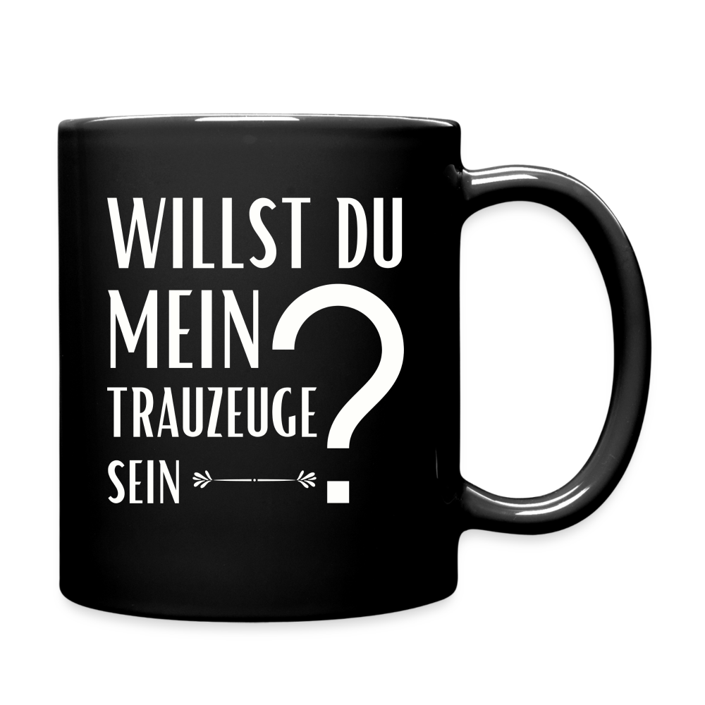 Tasse "Willst du mein Trauzeuge sein?" (Fragezeichen-Motiv) - Schwarz