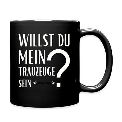 Tasse "Willst du mein Trauzeuge sein?" (Fragezeichen-Motiv) - Schwarz