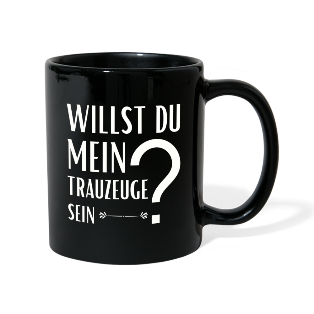 Tasse "Willst du mein Trauzeuge sein?" (Fragezeichen-Motiv) - Schwarz