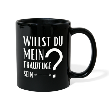 Tasse "Willst du mein Trauzeuge sein?" (Fragezeichen-Motiv) - Schwarz
