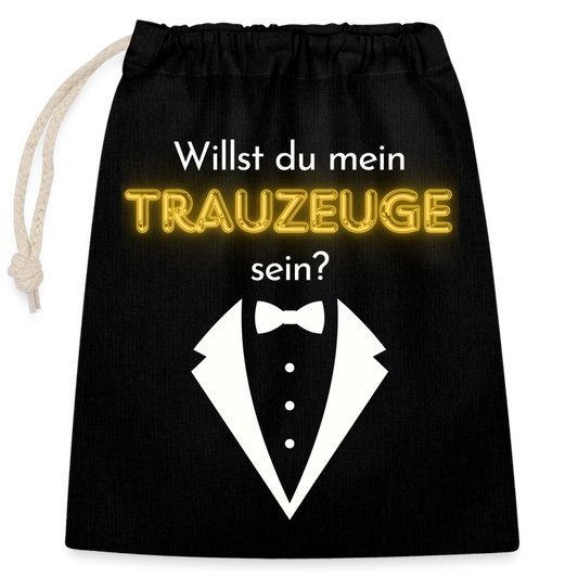 Verschließbarer Geschenkbeutel "Willst du mein Trauzeuge sein?" (Anzug-Motiv) - Schwarz