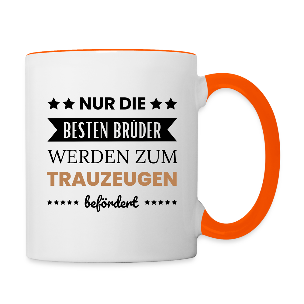 Tasse "Nur die besten Brüder werden zum Trauzeugen befördert" - Weiß/Orange