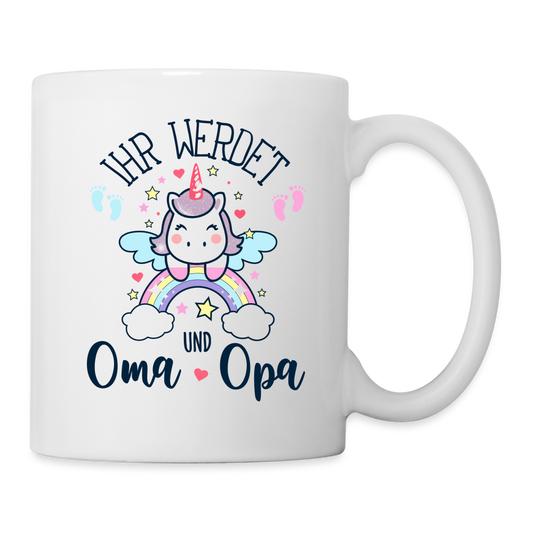 Tasse "Ihr werdet Oma und Opa" (Einhorn-Motiv) - weiß