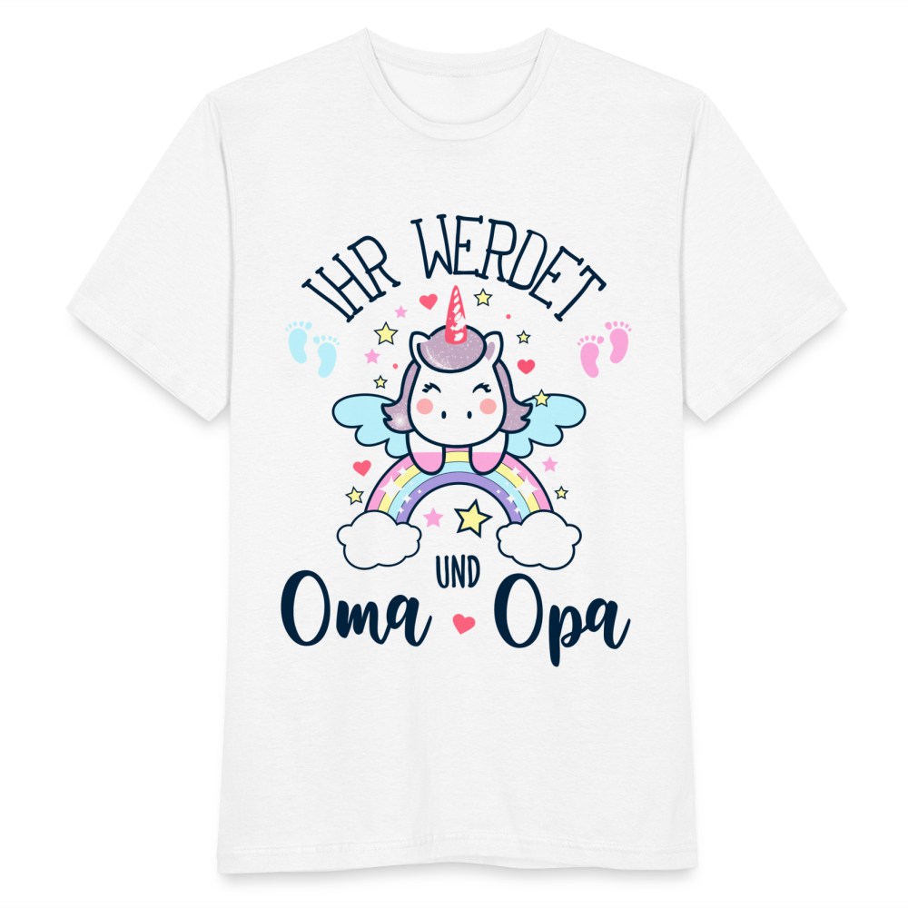 Männer T-Shirt "Ihr werdet Oma und Opa" (Einhorn-Motiv) - weiß