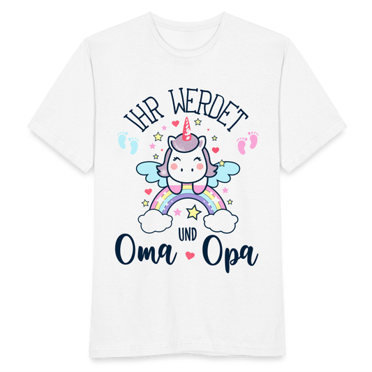 Männer T-Shirt "Ihr werdet Oma und Opa" (Einhorn-Motiv) - weiß