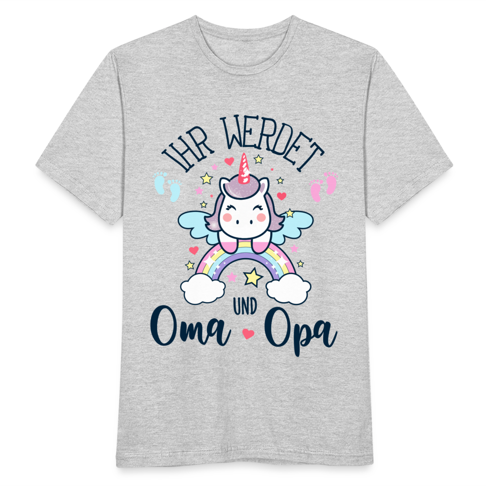 Männer T-Shirt "Ihr werdet Oma und Opa" (Einhorn-Motiv) - Grau meliert