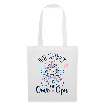 Stoffbeutel "Ihr werdet Oma und Opa" (Einhorn-Motiv) - weiß