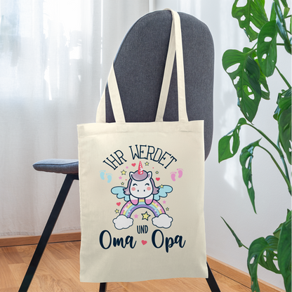 Stoffbeutel "Ihr werdet Oma und Opa" (Einhorn-Motiv) - Natur