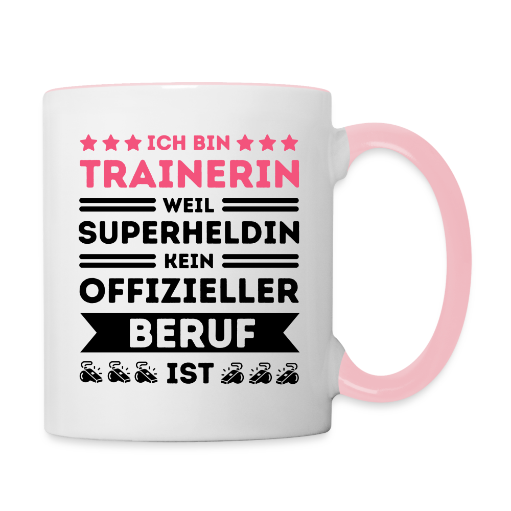 Tasse "Ich bin Trainerin, weil Superheldin kein offizieller Beruf ist" - Weiß/Pink