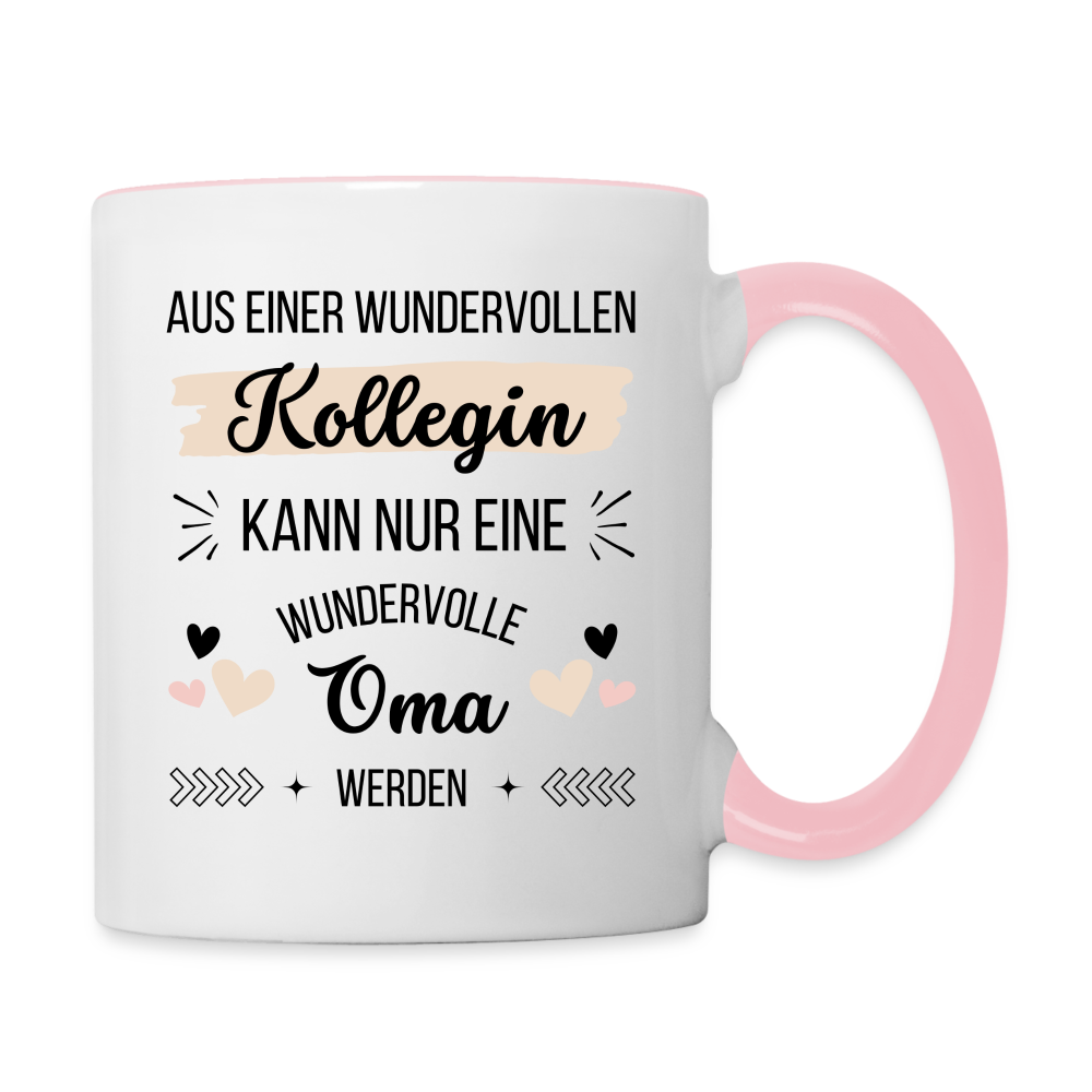 Tasse "Aus einer wundervollen Kollegin kann nur eine wundervolle Oma werden" - Weiß/Pink