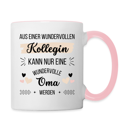Tasse "Aus einer wundervollen Kollegin kann nur eine wundervolle Oma werden" - Weiß/Pink