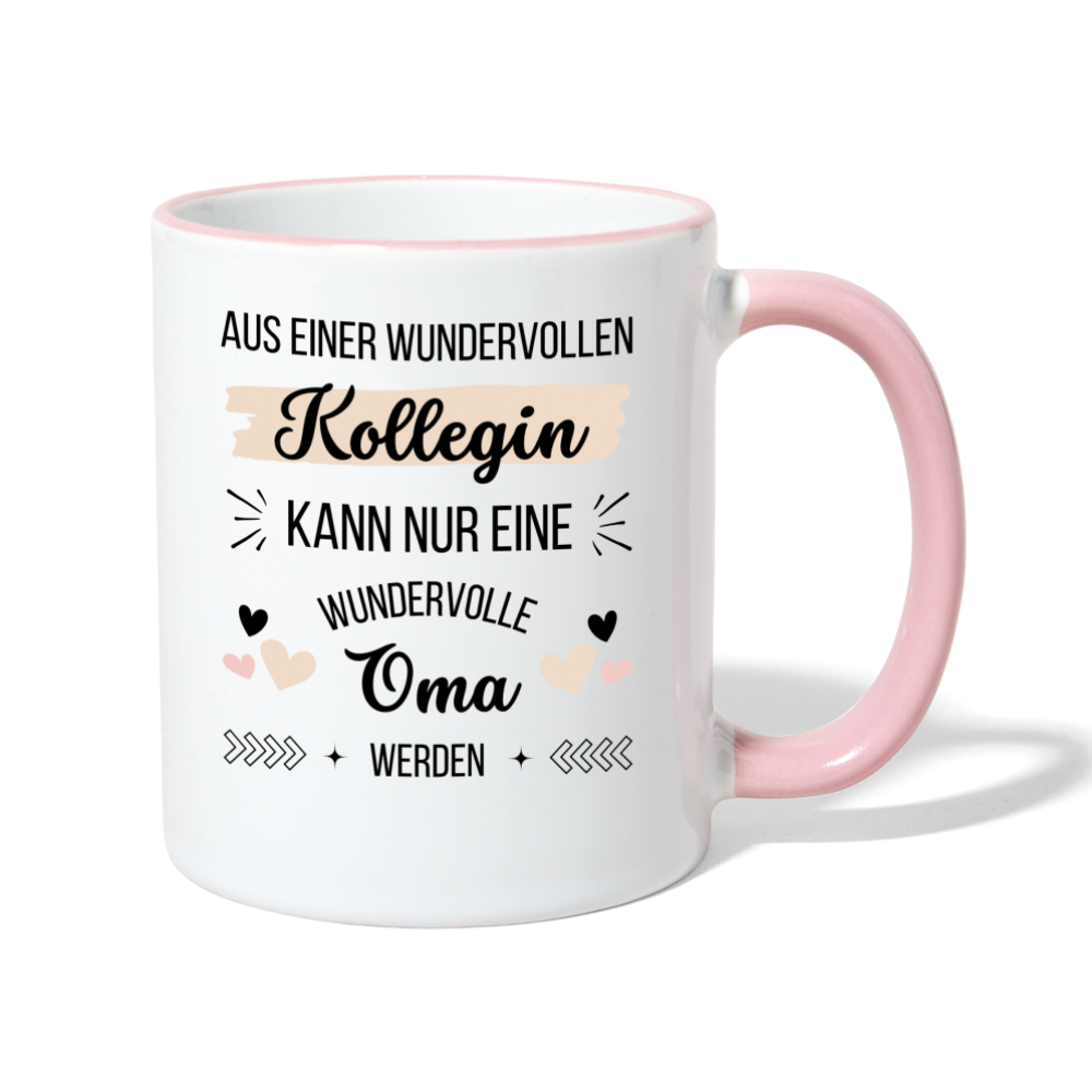 Tasse "Aus einer wundervollen Kollegin kann nur eine wundervolle Oma werden" - Weiß/Pink