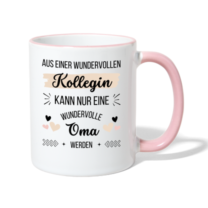 Tasse "Aus einer wundervollen Kollegin kann nur eine wundervolle Oma werden" - Weiß/Pink