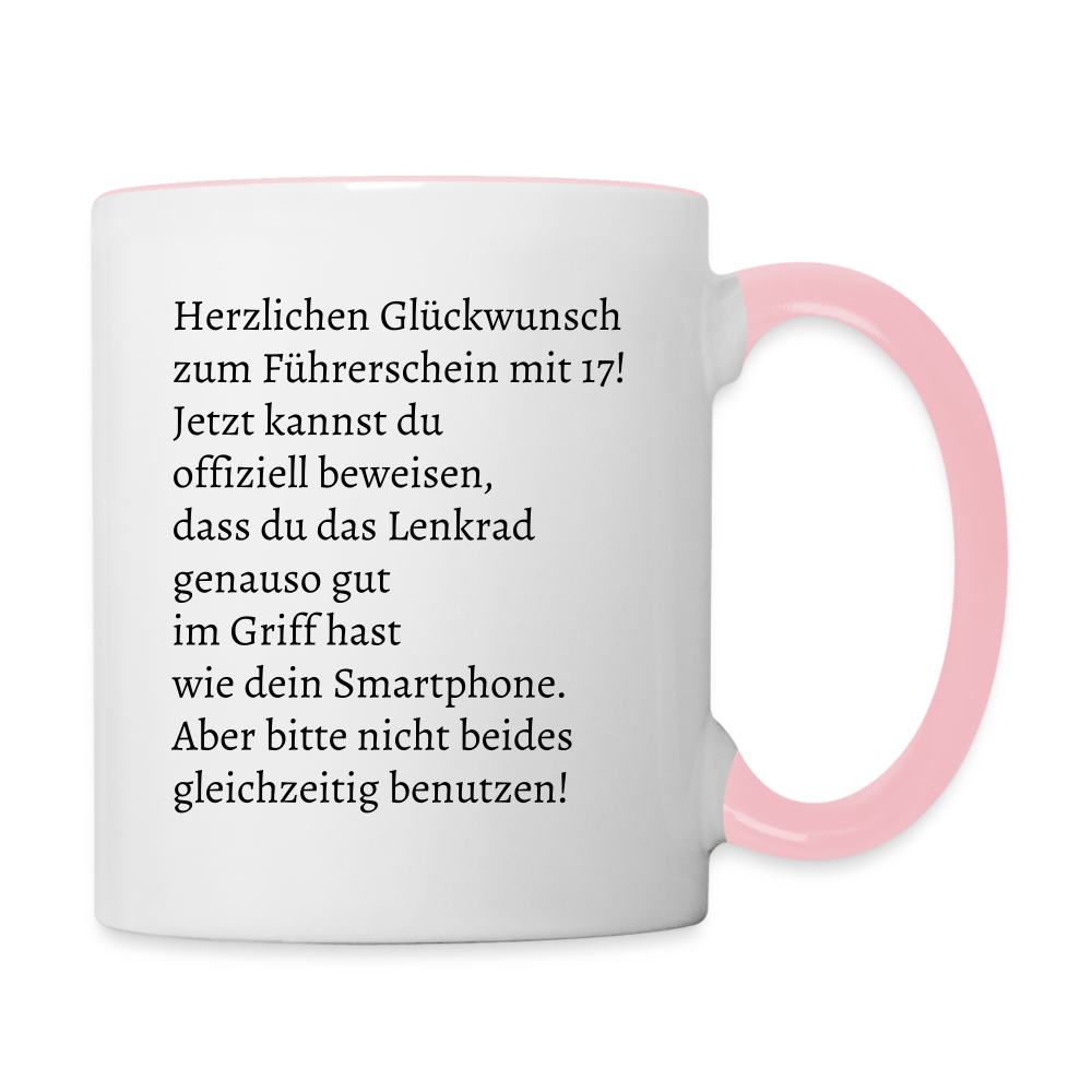 Tasse "Herzlichen Glückwunsch zum Führerschein mit 17!" - Weiß/Pink