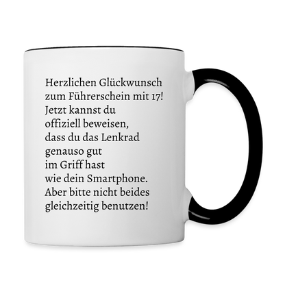 Tasse "Herzlichen Glückwunsch zum Führerschein mit 17!" - Weiß/Schwarz
